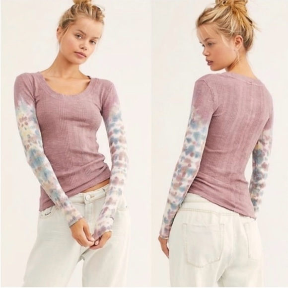 Free People Tops - Free People Big Sur Long Sleeve Top Tie Dye
Ribbed Thermal Tee Misty Mountain XL